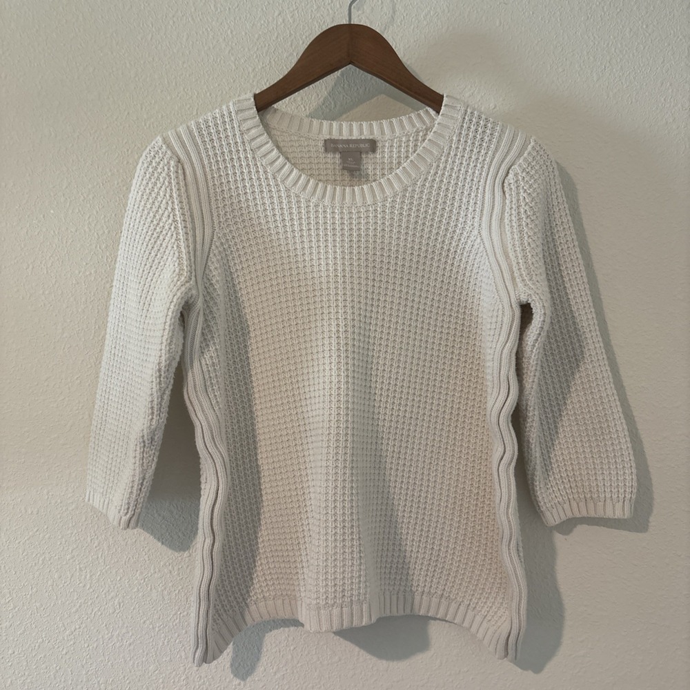 Banana Republic Textured Knit Cream Women's Sweater Crop 3/4 Sleeves Size XL